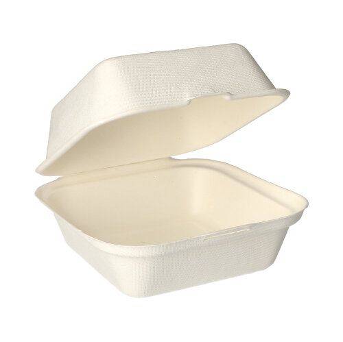 4 x 50 Hamburger-Boxen Zuckerrohr "pure" 8 cm x 14 cm x 15 cm weiss