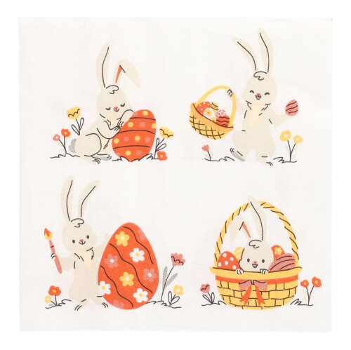 15 x 20 Servietten, 3-lagig 1/4-Falz 33 cm x 33 cm "Rabbit Parade"