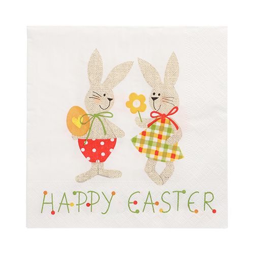 15 x 20 Servietten, 3-lagig 1/4-Falz 33 cm x 33 cm "Bunny Couple"
