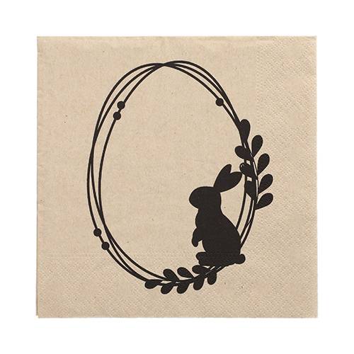 15 x 20 Servietten, 3-lagig 1/4-Falz 33 cm x 33 cm natur "Rabbit Wreath" aus recyceltem Papier