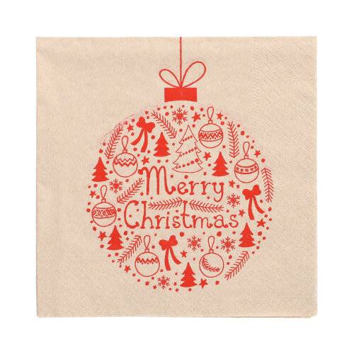 15 x 20 Servietten, 3-lagig 1/4-Falz 33 cm x 33 cm natur "Christmas Ball" aus recyceltem Papier