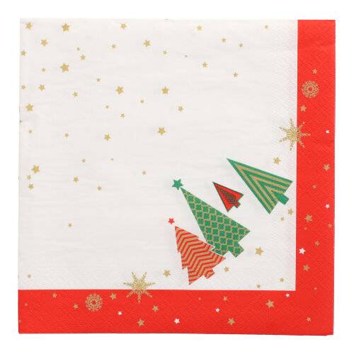8 x 50 Servietten, 3-lagig 1/4-Falz 40 cm x 40 cm "Plain Christmas Trees"