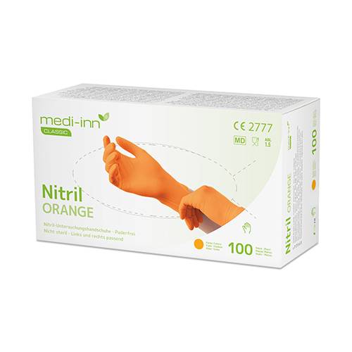 10 x 100 "Medi-Inn Classic" Handschuhe, Nitril puderfrei orange "Nitril Orange" Größe: XL