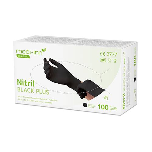 10 x 100 "Medi-Inn Classic" Handschuhe, Nitril puderfrei schwarz "Black Plus" Größe: XL