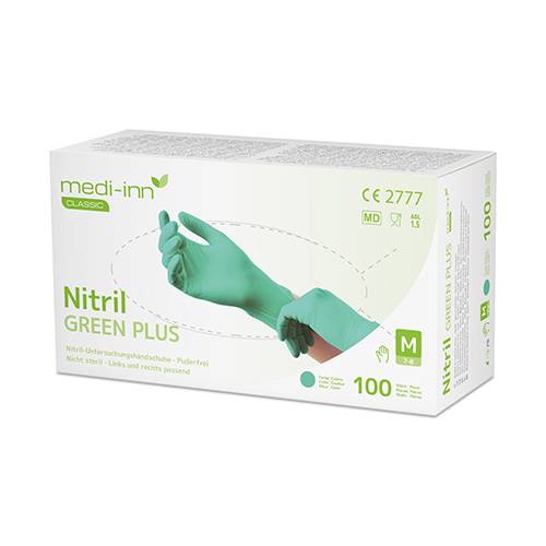 10 x 100 "Medi-Inn Classic" Handschuhe, Nitril puderfrei grün "Green Plus" Größe: M
