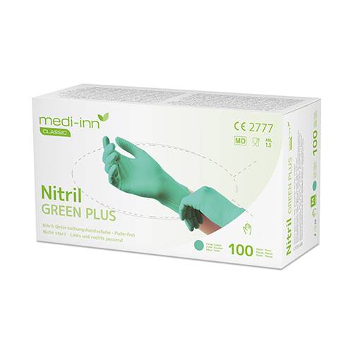 10 x 100 "Medi-Inn Classic" Handschuhe, Nitril puderfrei grün "Green Plus" Größe: L
