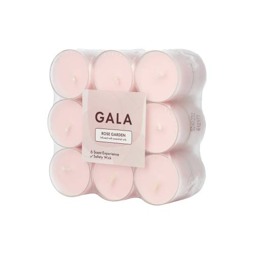 6 x 18 "GALA" Duftlichte Ø 38 mm · 24 mm rose - Rose Garden in Polycarbonathülle