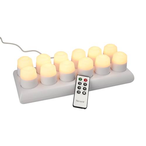 6 x 12 LED-Teelichte inkl. Ladestation Ø 4 cm · 5 cm weiss "Amsterdam" Leuchtdauer 12-40h