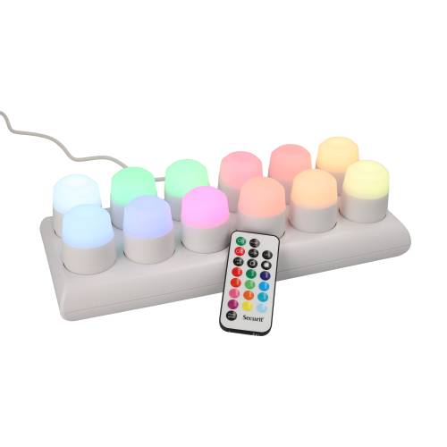 6 x 12 LED-Teelichte inkl. Ladestation Ø 4 cm · 5 cm farbig "Amsterdam" Leuchtdauer 12-40h