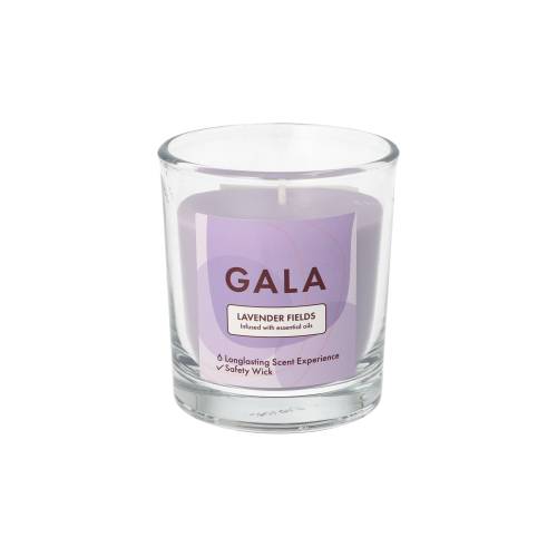 6 x "GALA" Duftkerze im Glas Ø 70 mm · 77 mm violett - Lavender Fields "Mini Nutella"