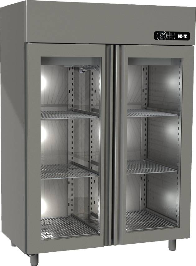 K+T Doppeltürenumluftkühlschrank GN 2/1, mit zwei Glastüren, steckerfertig