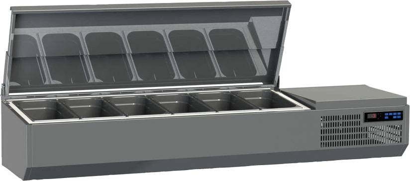 K+T Kühlaufsatz mit CNS-Deckel für 6 x GN 1/3, Behältertiefe 150 mm, steckerfertig