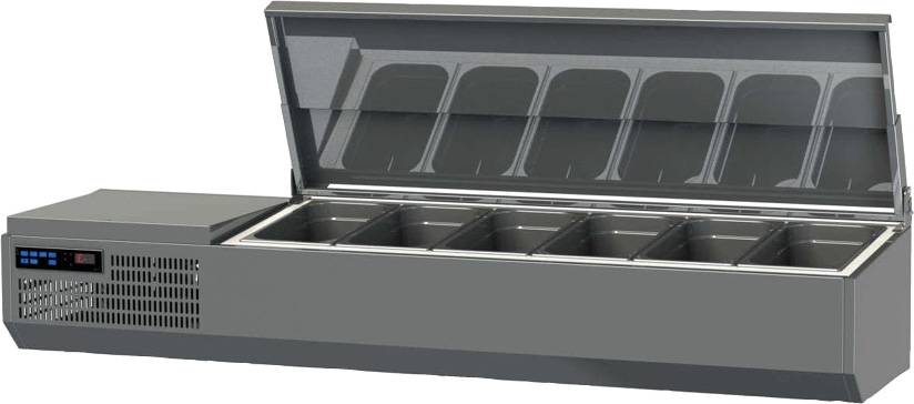 K+T Kühlaufsatz mit CNS-Deckel für 6 x GN 1/3, Behältertiefe 150 mm, steckerfertig