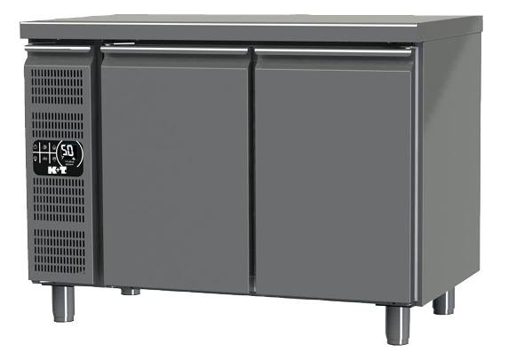 K+T Kühltisch GN 2/3, Korpushöhe 700 mm, abgekantete Arbeitsplatte, 2 Abteile, Zentralkühlung