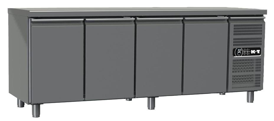 K+T Kühltisch GN 2/3, Korpushöhe 700 mm, abgekantete Arbeitsplatte, 4 Abteile, steckerfertig