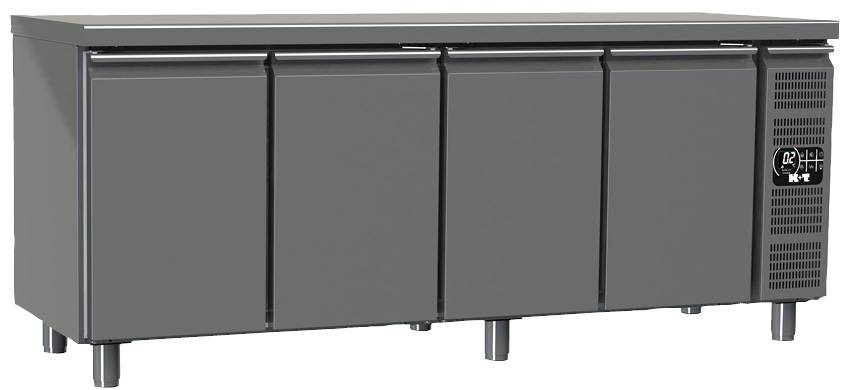 K+T Kühltisch GN 2/3, Korpushöhe 700 mm, abgekantete Arbeitsplatte, 4 Abteile, Zentralkühlung