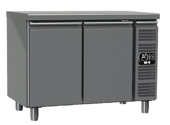 K+T Kühltisch GN 1/1, Korpushöhe 650 mm, abgekantete Arbeitsplatte, 2 Abteile, Zentralkühlung