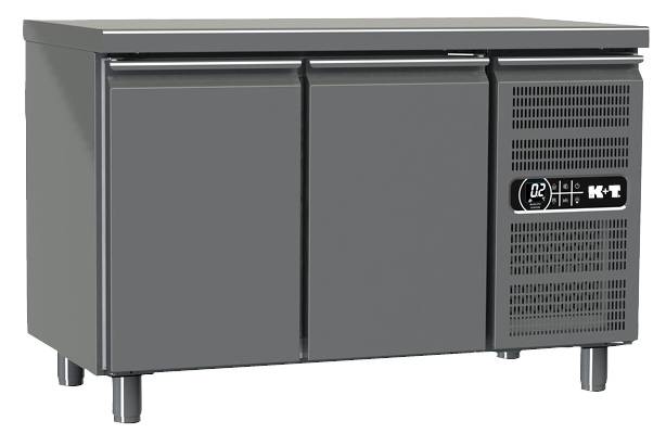 K+T Kühltisch GN 1/1, Korpushöhe 700 mm, abgekantete Arbeitsplatte, 2 Abteile, steckerfertig