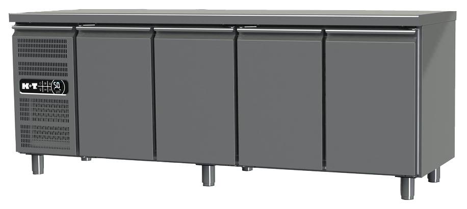 K+T Kühltisch GN 1/1, Korpushöhe 700 mm, abgekantete Arbeitsplatte, 4 Abteile, steckerfertig