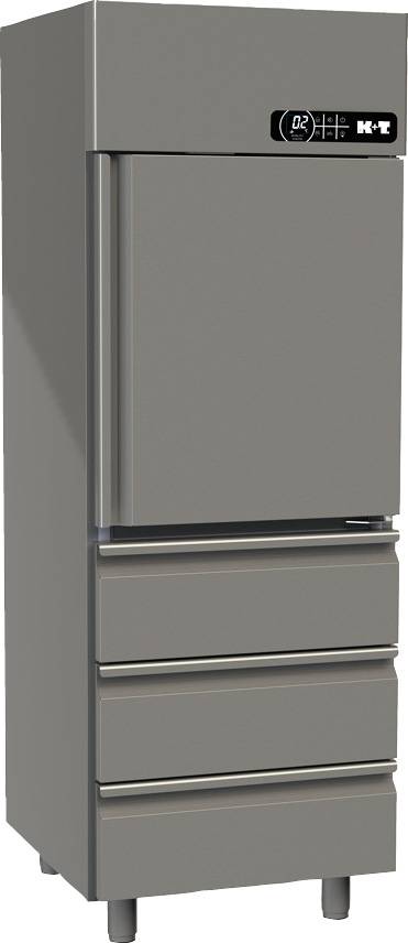 K+T Umluftkühlschrank GN 2/1, mit 1/2 CNS-Tür und 3 Schubladen, steckerfertig