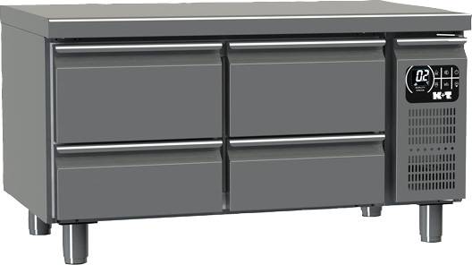 K+T Snackkühltisch GN 1/1, Korpushöhe 475 mm, abgekantete Arbeitsplatte, 2 Abteile, Zentralkühlung