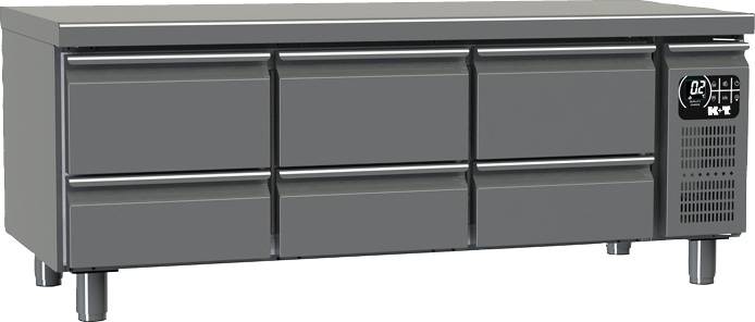 K+T Snackkühltisch GN 1/1, Korpushöhe 475 mm, abgekantete Arbeitsplatte, 3 Abteile, Zentralkühlung