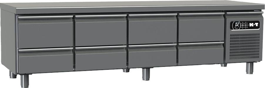 K+T Snackkühltisch GN 1/1, Korpushöhe 475 mm, abgekantete Arbeitsplatte, 4 Abteile, steckerfertig