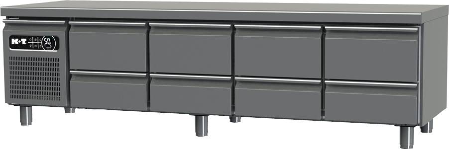 K+T Snackkühltisch GN 1/1, Korpushöhe 475 mm, abgekantete Arbeitsplatte, 4 Abteile, steckerfertig