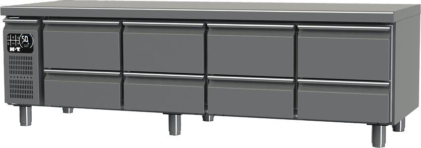 K+T Snackkühltisch GN 1/1, Korpushöhe 475 mm, abgekantete Arbeitsplatte, 4 Abteile, Zentralkühlung