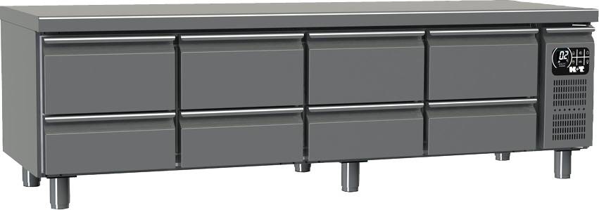 K+T Snackkühltisch GN 1/1, Korpushöhe 475 mm, abgekantete Arbeitsplatte, 4 Abteile, Zentralkühlung
