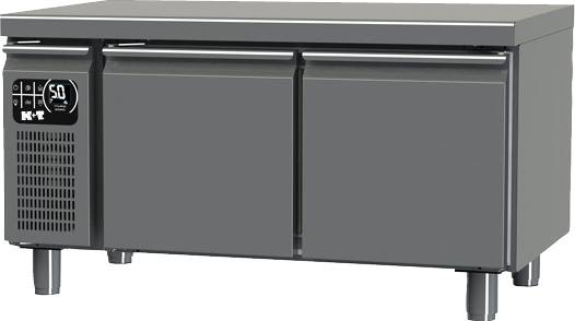K+T Snacktiefkühltisch GN 1/1, Korpushöhe 475 mm, abgekantete Arbeitsplatte, 2 Abteile, Zentralkühlung
