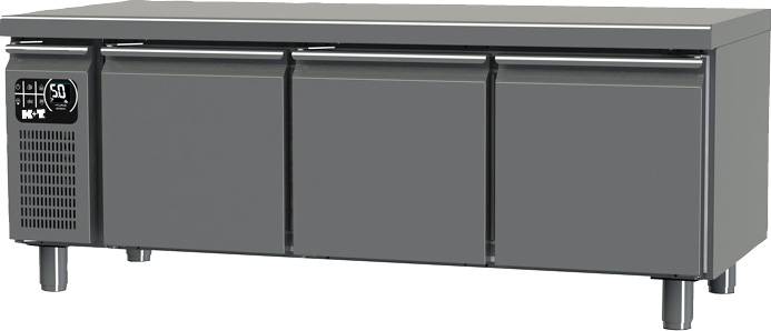 K+T Snacktiefkühltisch GN 1/1, Korpushöhe 475 mm, abgekantete Arbeitsplatte, 3 Abteile, Zentralkühlung