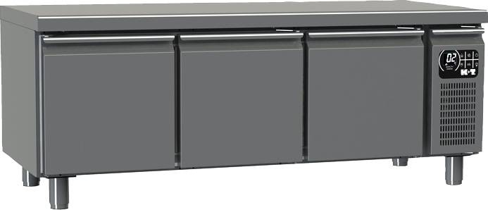 K+T Snacktiefkühltisch GN 1/1, Korpushöhe 475 mm, abgekantete Arbeitsplatte, 3 Abteile, Zentralkühlung