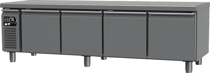K+T Snacktiefkühltisch GN 1/1, Korpushöhe 475 mm, abgekantete Arbeitsplatte, 4 Abteile, Zentralkühlung