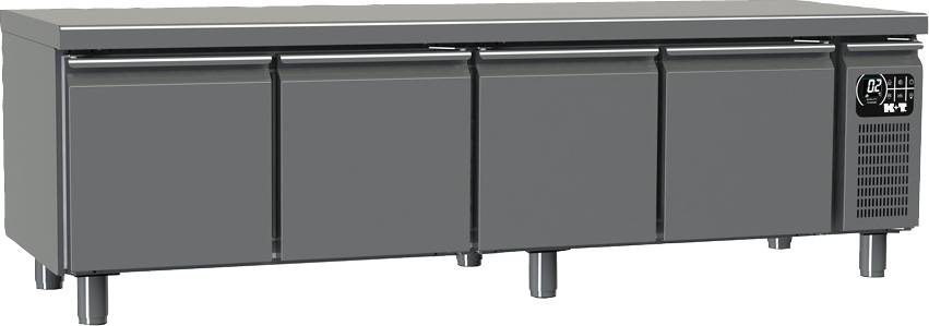 K+T Snacktiefkühltisch GN 1/1, Korpushöhe 475 mm, abgekantete Arbeitsplatte, 4 Abteile, Zentralkühlung