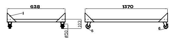 Unterbau für Saladette 3 Türen, 1370 x 638 x 103 mm