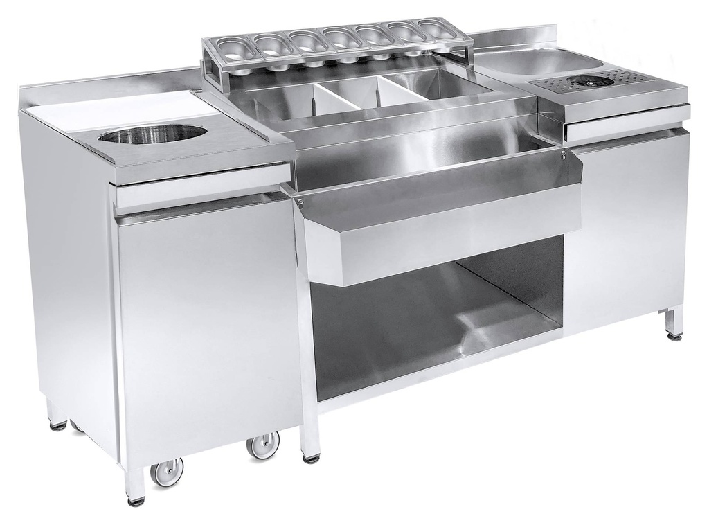 Cocktailstation aus Edelstahl, 1790 x 700 x 875 mm