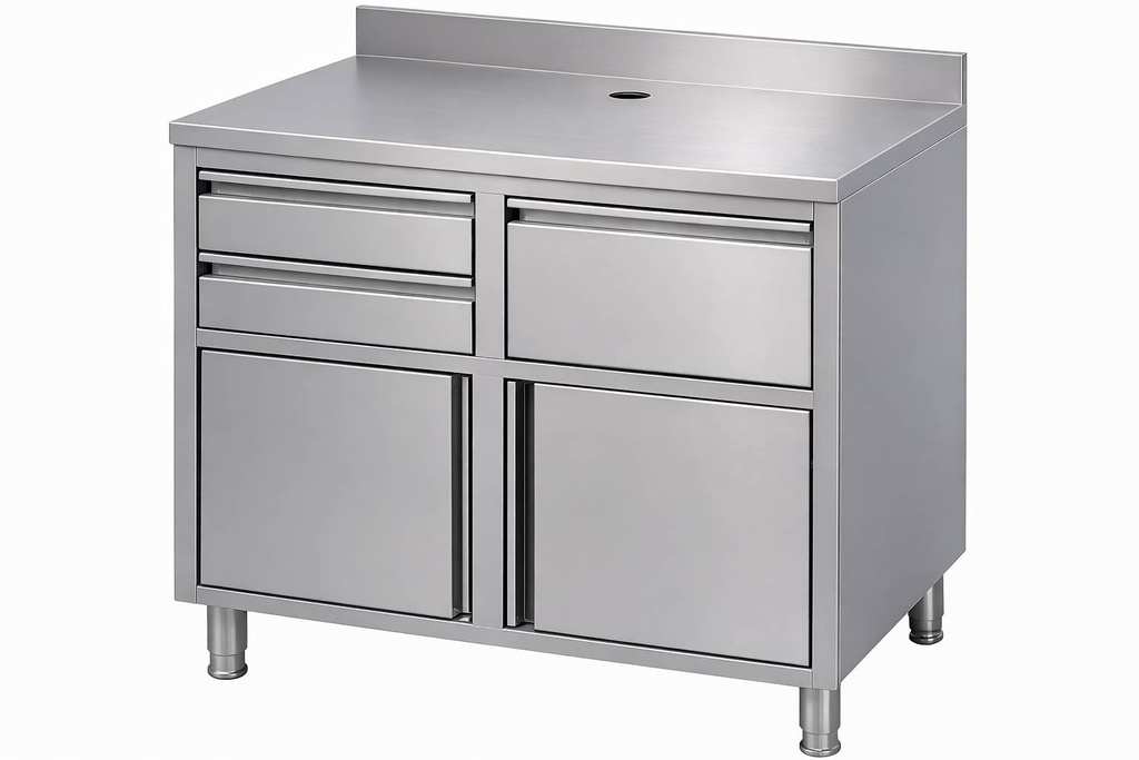 Kaffee Arbeitstisch aus Edelstahl, 1250 x 600 x 1150 mm