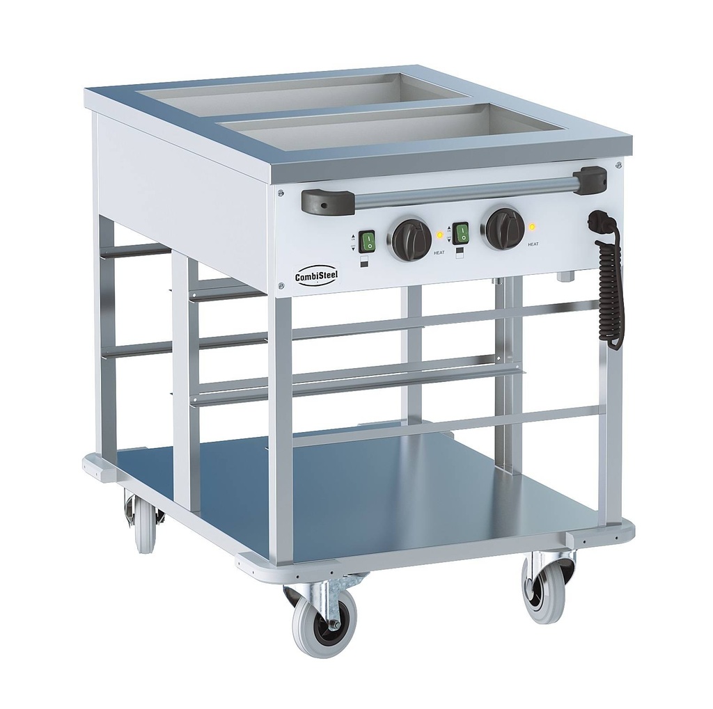 Bain-Marie Wagen 2/1 aus Edelstahl, 650 x 850 x 840 mm