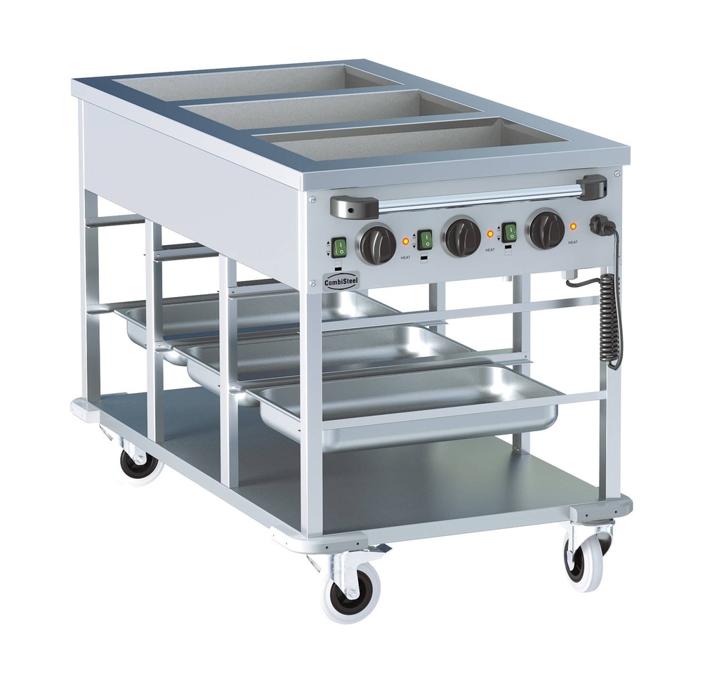 Bain-Marie Wagen 3/1 aus Edelstahl, 650 x 1200 x 840 mm