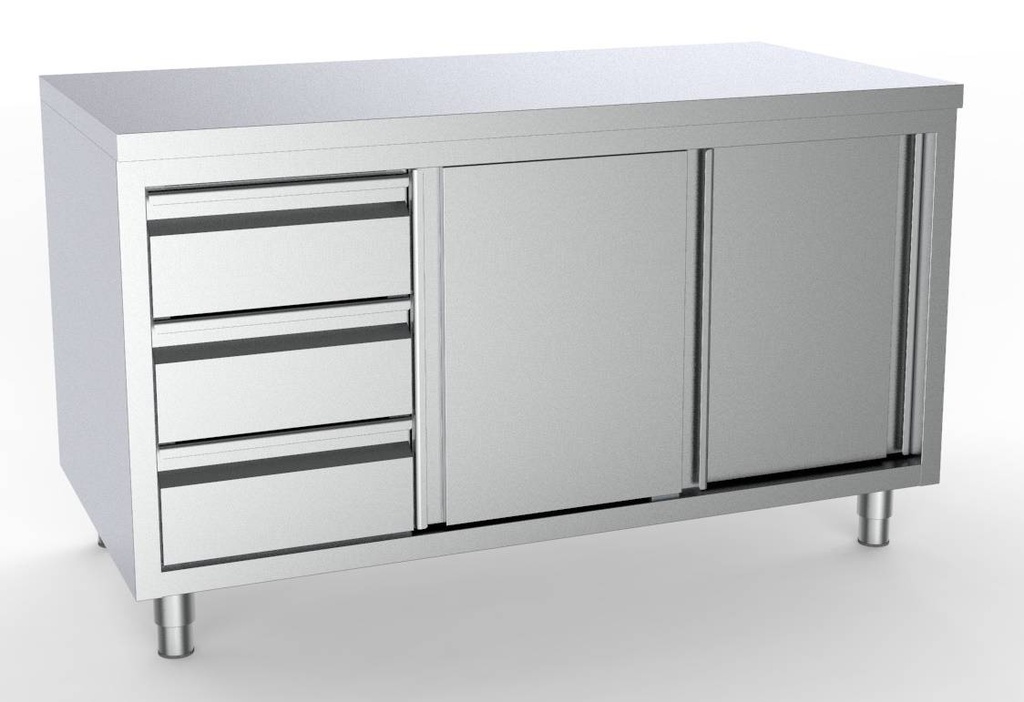 700 Arbeitstisch links aus Edelstahl, 1400 x 700 x 850 mm