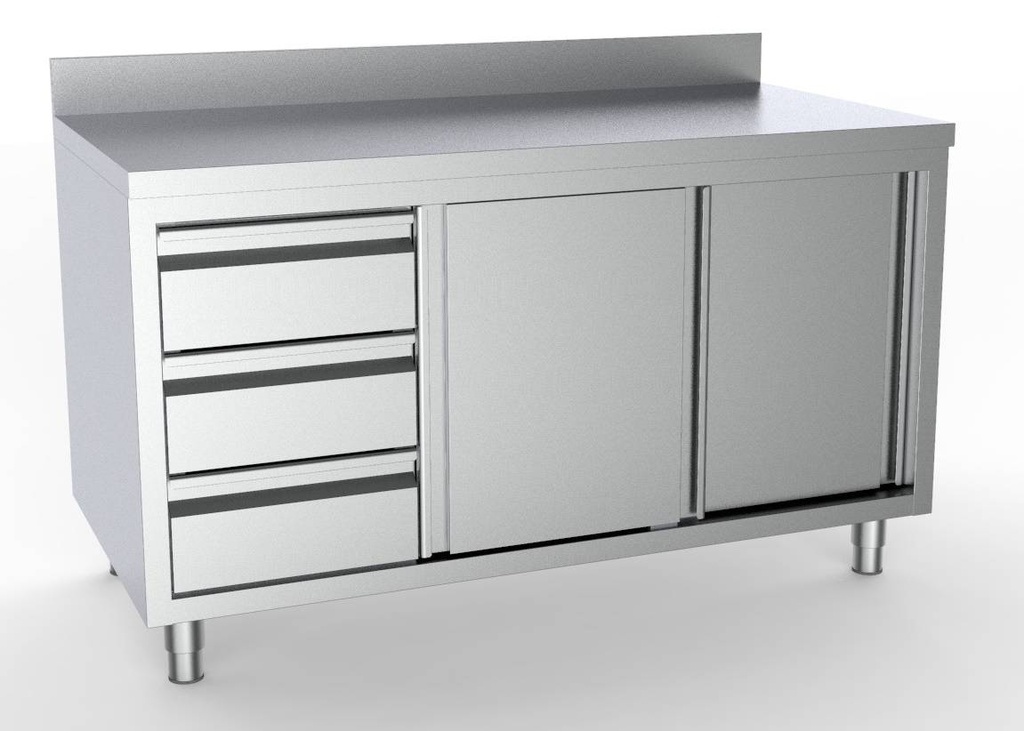 700 Arbeitstisch links mit Aufkantung aus Edelstahl, 1400 x 700 x 850 mm