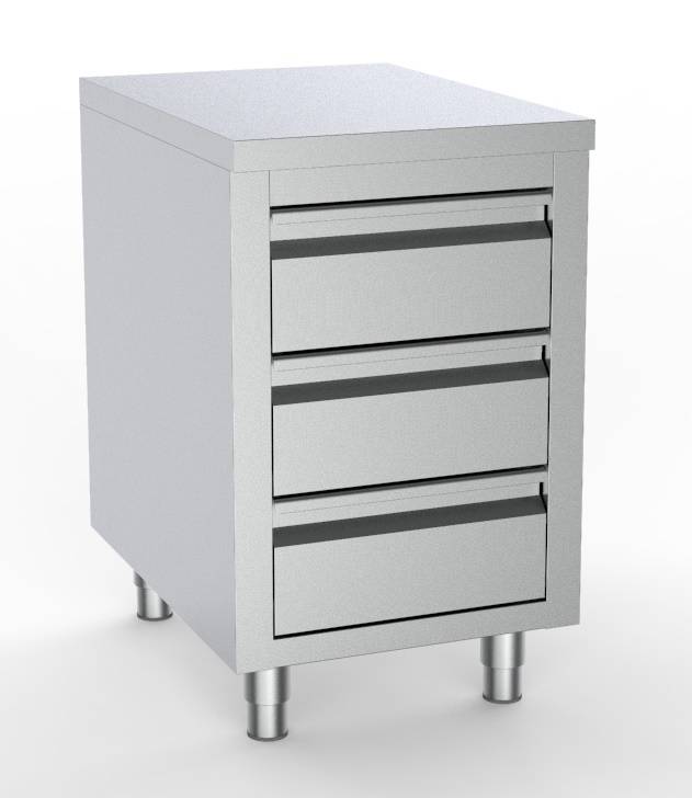 700 Arbeitstisch mit 3 aus Edelstahl, 500 x 700 x 850 mm