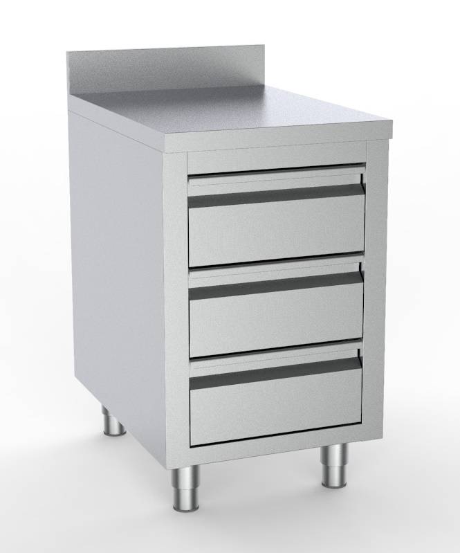700 Arbeitstisch mit 3 mit Aufkantung aus Edelstahl, 500 x 700 x 850 mm