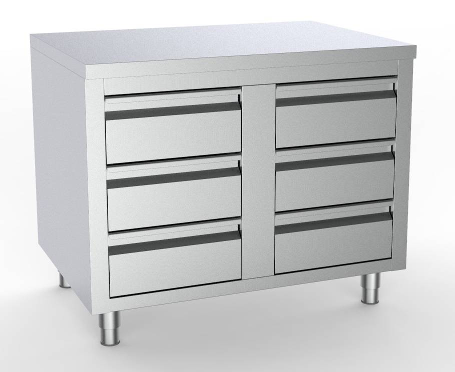 700 Arbeitstisch mit Schubladen aus Edelstahl, 1000 x 700 x 850 mm