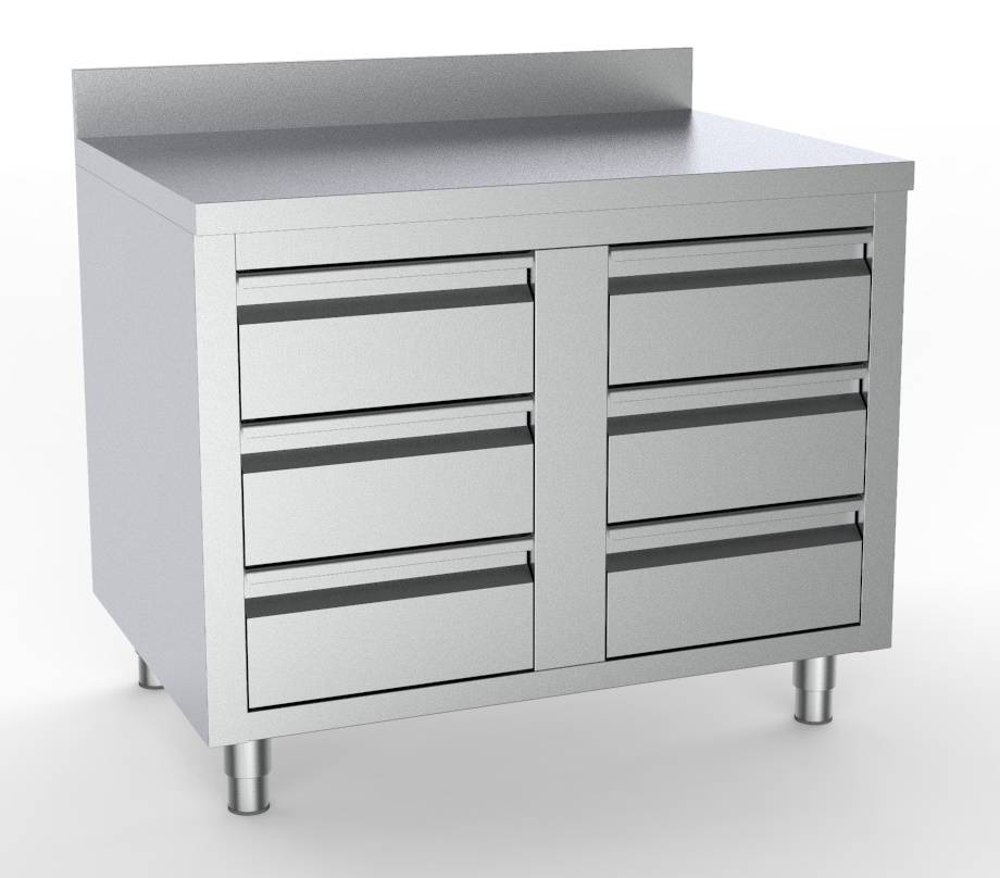 700 Arbeitstisch mit Schubladen aus Edelstahl, 1000 x 700 x 850 mm