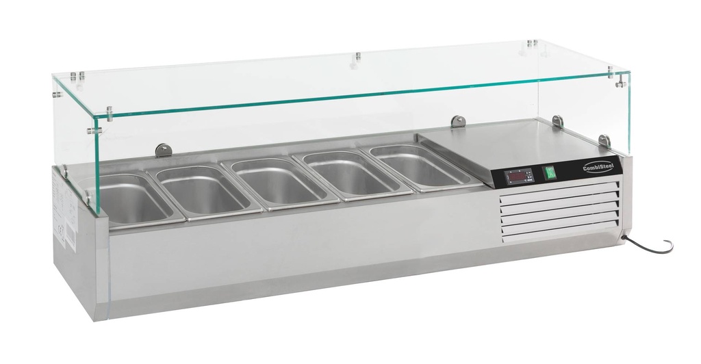 Aufsatzvitrine 5 aus Edelstahl, 1200 x 335 x 435 mm