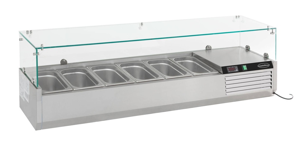 Aufsatzvitrine 6 aus Edelstahl, 1400 x 335 x 435 mm