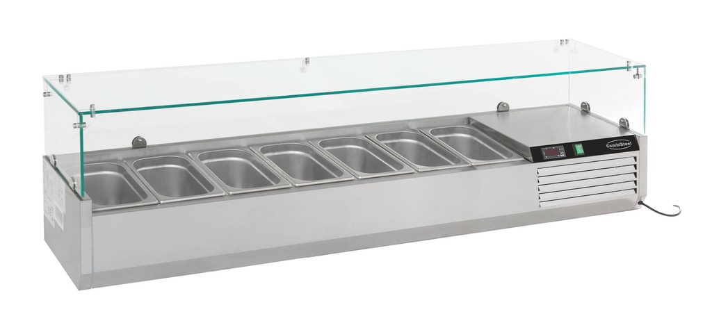 Aufsatzvitrine 7 aus Edelstahl, 1600 x 395 x 435 mm