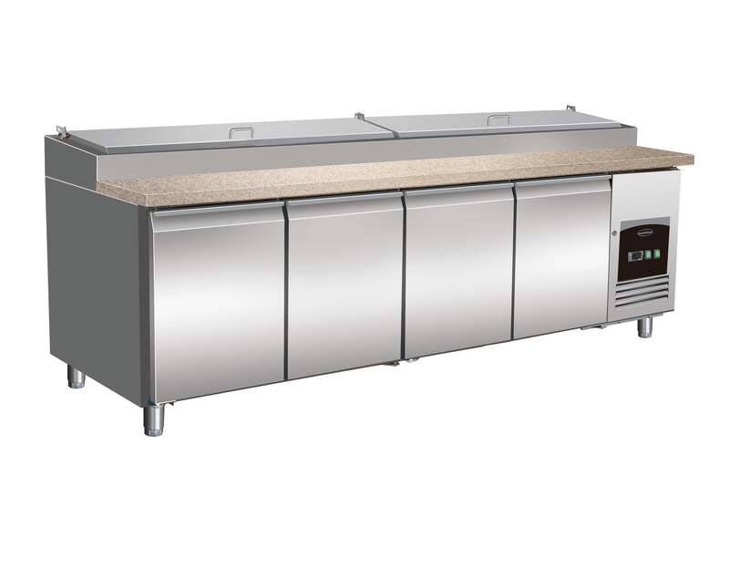 Saladette 4 Türen aus Edelstahl, 12 x 1/3 GN, 2528 x 800 x 1040 mm